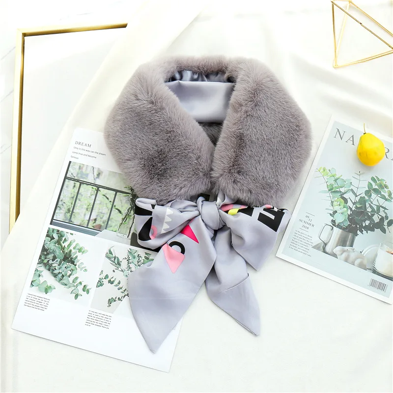 Простой Длинный шелковый шарф женский элегантный роскошный меховой воротник