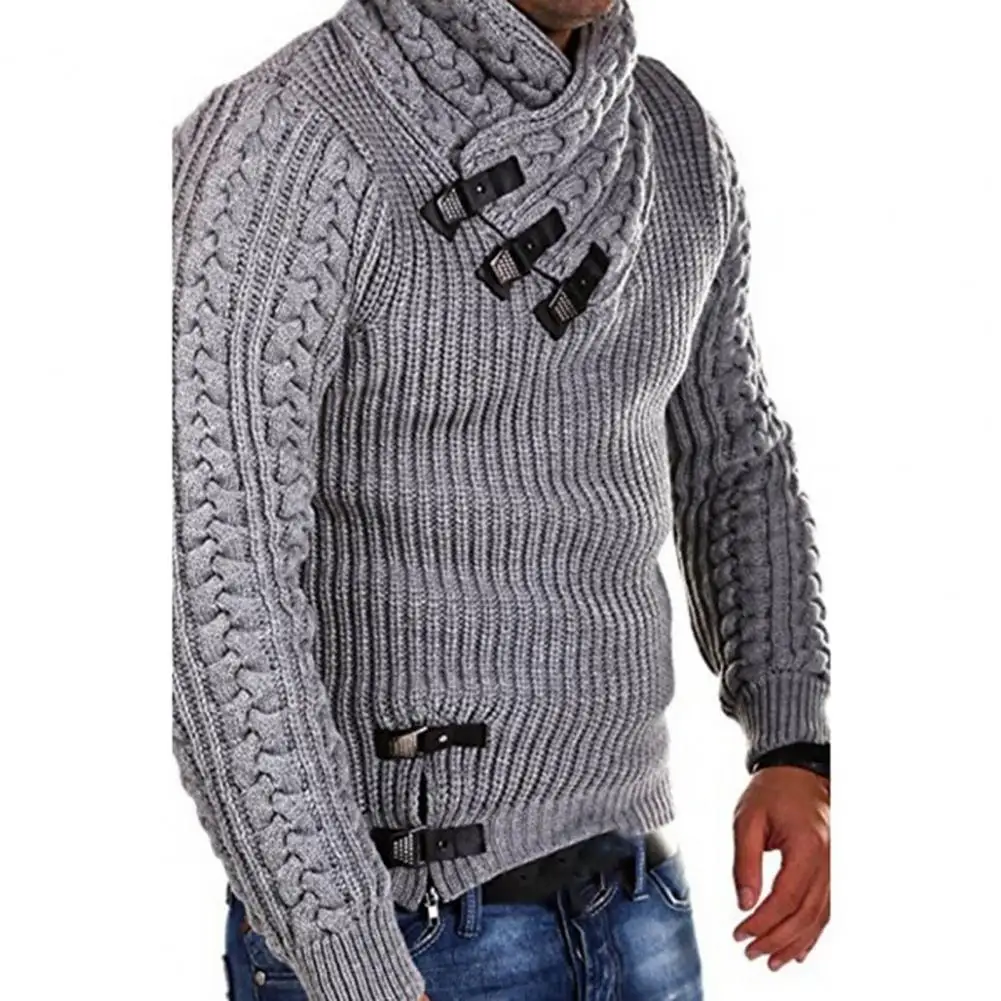 

New Arrivals Men Sweater Twist Pattern Turtleneck Autumn Winter Buttons Pure Color Warm Jumper for Daily Wear Knitted Tops