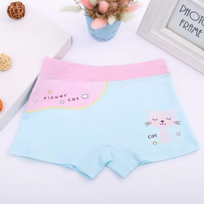 

Kids Girls Cotton Boxer Briefs Cute Cartoon Meow Cat Printed Toddler Underwear Panties Contrast Color Boyshorts Underpants