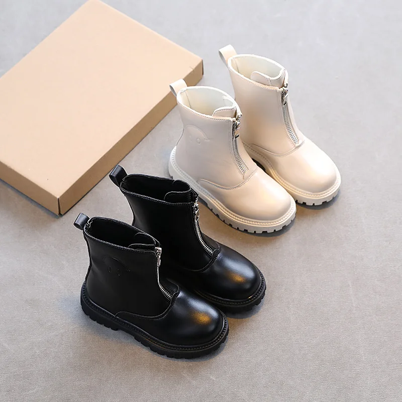 

Винтажные повседневные ботинки, черные, бежевые, на платформе, детские ботинки для девочек, обувь для маленьких мальчиков, зима 2021, новые дет...