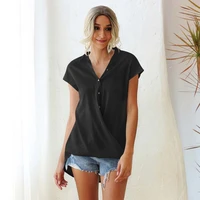 summer women clothes solid color single breasted tops and blouses office lady loose button short sleeve casual female shirt