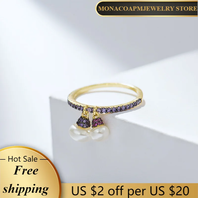 

Wine Red Pearl Ring 925sterling Silver Sliding Pendant Ring Design Sense Light Brand Luxury Monaco Jewelry