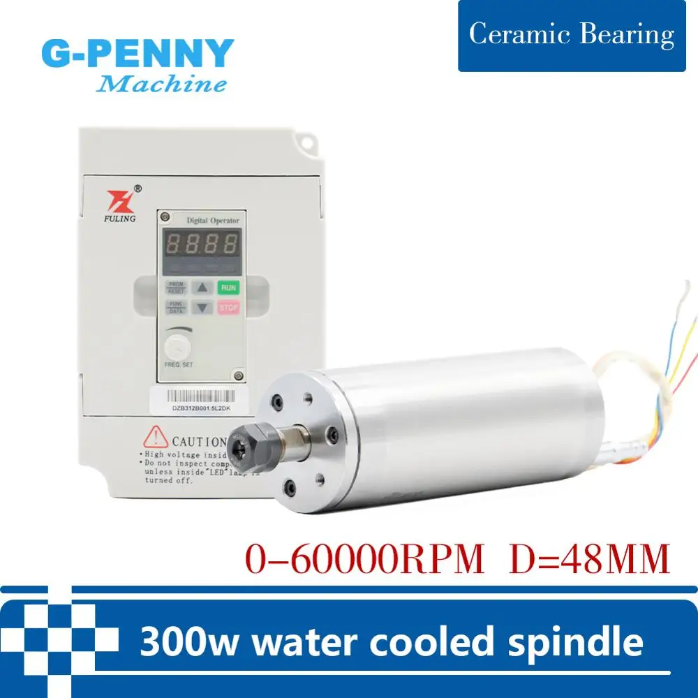 G-Penny 300w Spindle Kit Intricate Carvings Water Cooled Spindle 60000rpm Water Cooling Spindle Motor 1000Hz/ 1.5kw Inverter VFD