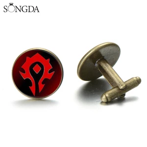 Hot Sale World of Warcraft Cufflinks World of Warcraft Tribal Alliance Badge Glass Cabochon Mens Cuff Link Game Club Gift