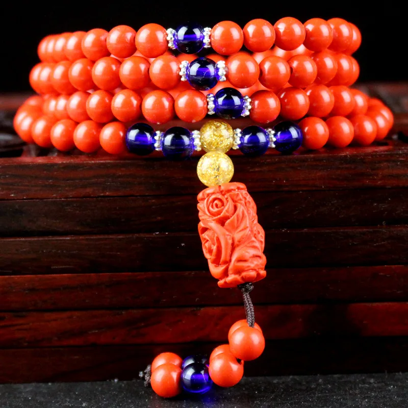 Браслет из натуральных красных Соединенных бусин оригинальный дизайн 108 мала для