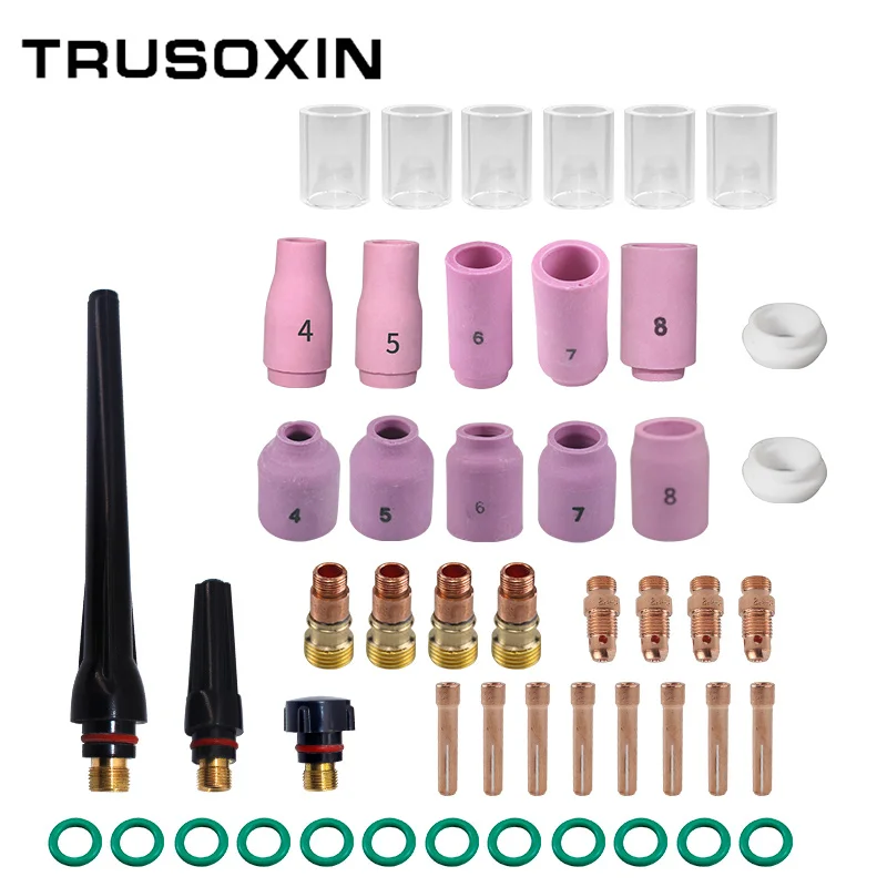 

49Pcs TIG Welding Torch Stubby Gas Lens For WP17 WP18 WP26 TIG 10 Pyrex Glass Cup Spares Kit Durable Practical Accessories
