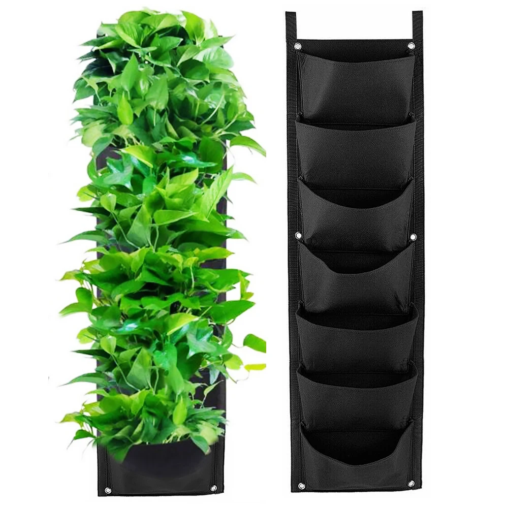 

7-Pocket Felt Vertical Gardening Flower Pots Planter Hanging Pots Planter On Wall Garden Green Field