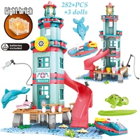 girls creative lighthouse model light bricks beach rescue hut building blocks educational toys gifts for kids friends