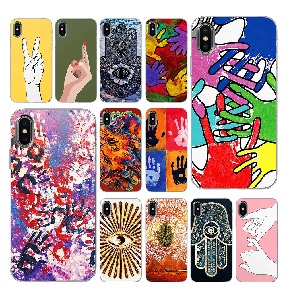 Красный отпечаток руки черный чехол ТПУ для iPhone 5 5S 6 6s 7 8 Plus X XS XR 11 Pro