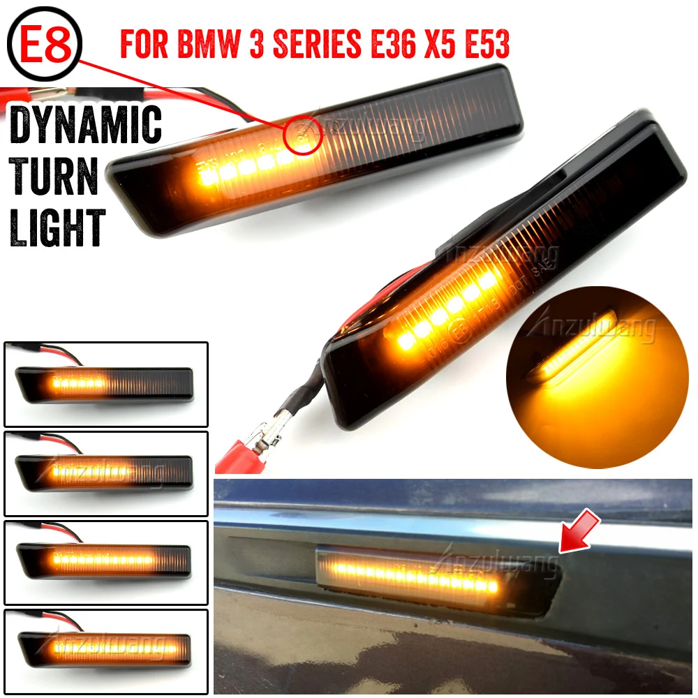 

For BMW X5 E53 3 Series E36 Flowing Water Blinker LED Dynamic Turn Signal Light Side Marker Mirror Indicator Repeater