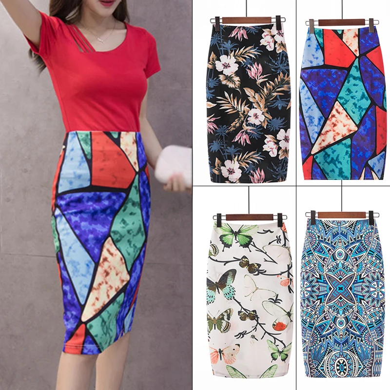 

2021 Fashion Vintage Print Skirt For Women Korea Ladies Midi Skirt Sexy Summer Floral Slim Button Skirts Female