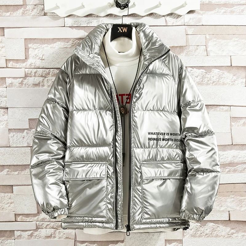 New Winter Men Jacket lapel Fashion Glossy Cotton Thermal Thick Warm Parkas Male Casual Outwear Windbreaker Clothing