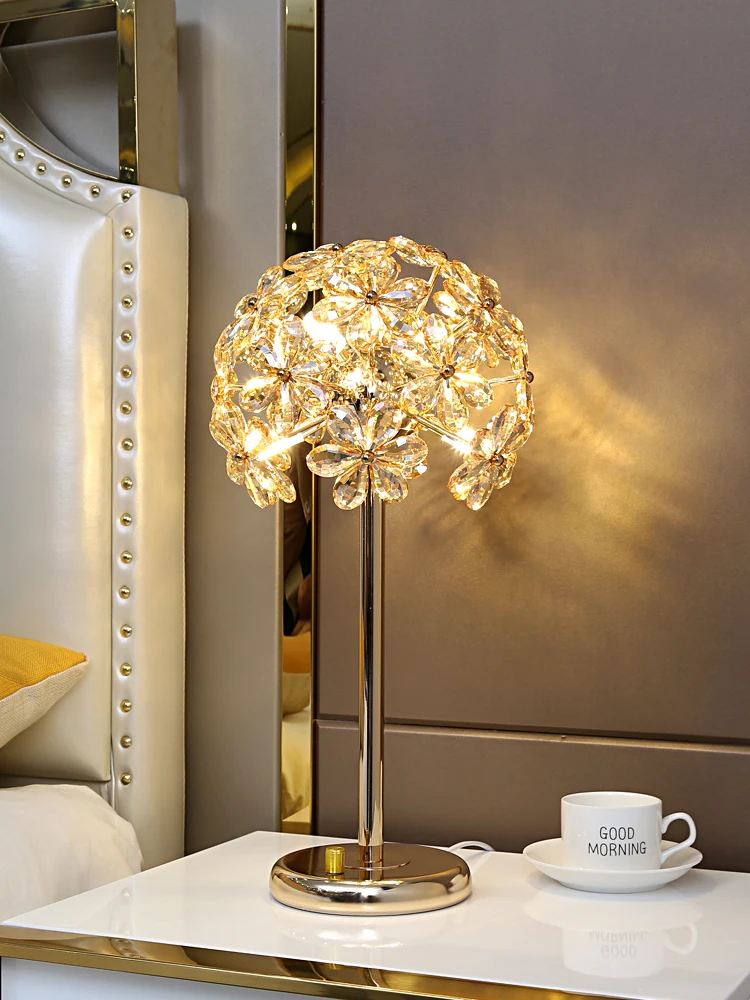 Post-Modern Luxury Crystal Flower Carving Table Lamp for Bedroom Bedside Touch Switch Dimming Led Desk G9 | Лампы и освещение