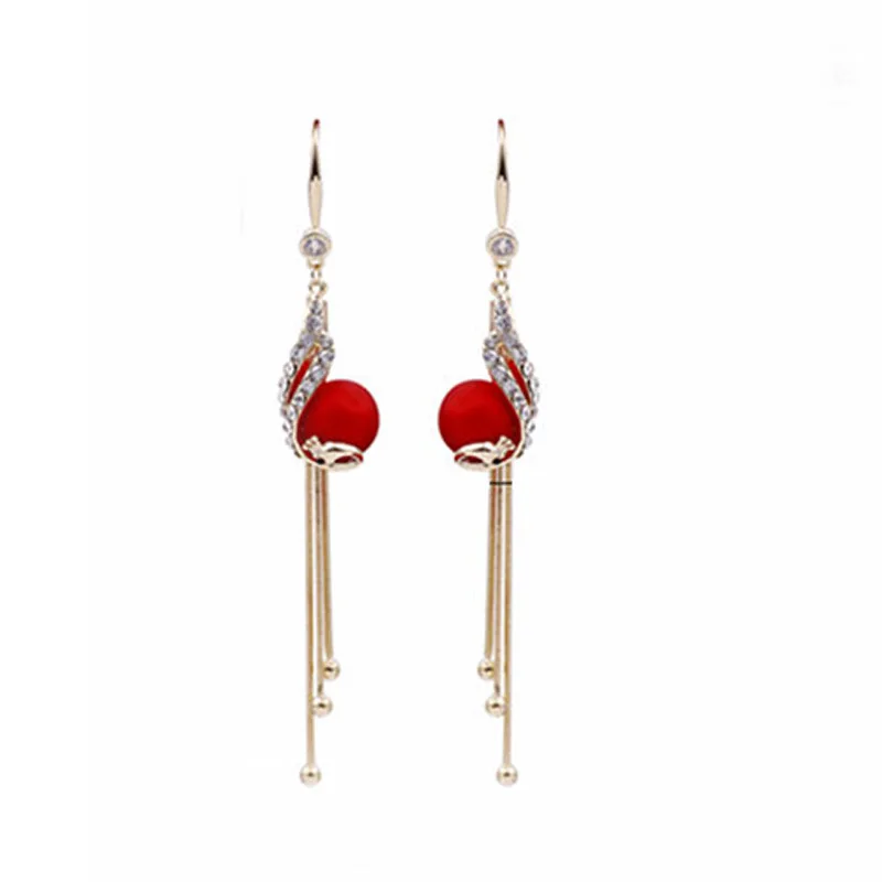 

High-end design earrings earrings new temperament long tassel beads ear hook earrings