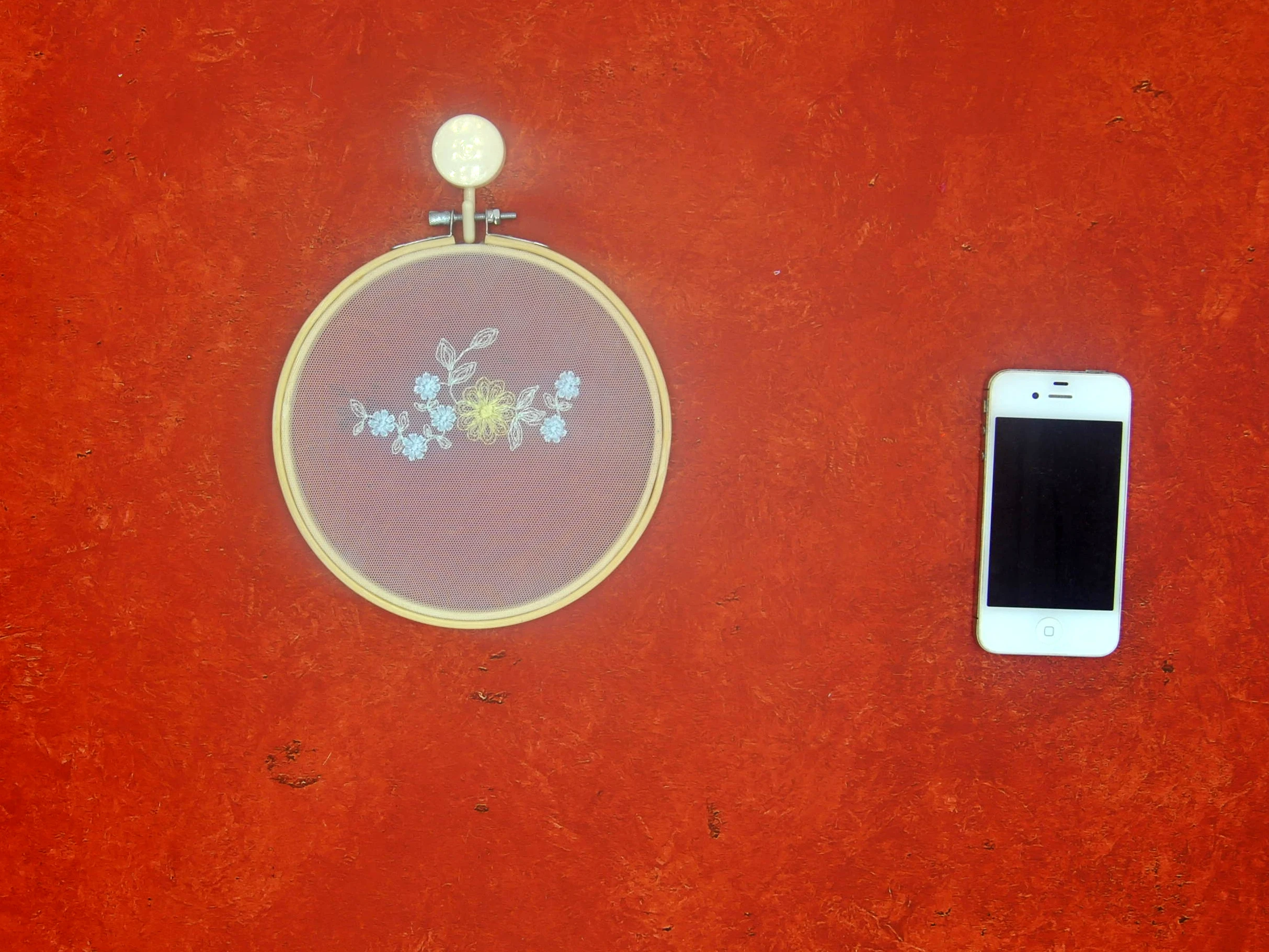 

Original design Nature Bamboo Round Wall hanging decorations flower blue embroidery laced No.BLZ10