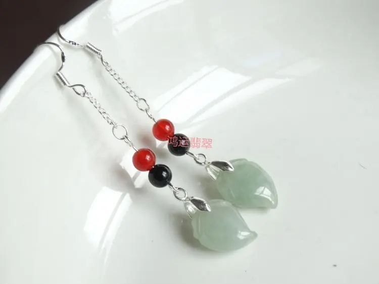 925 Silver Natural Emerald peach Bead Jade Circular Beads Earrings Original DIY By Hand Accessories Women Stone Jewelry | Украшения и