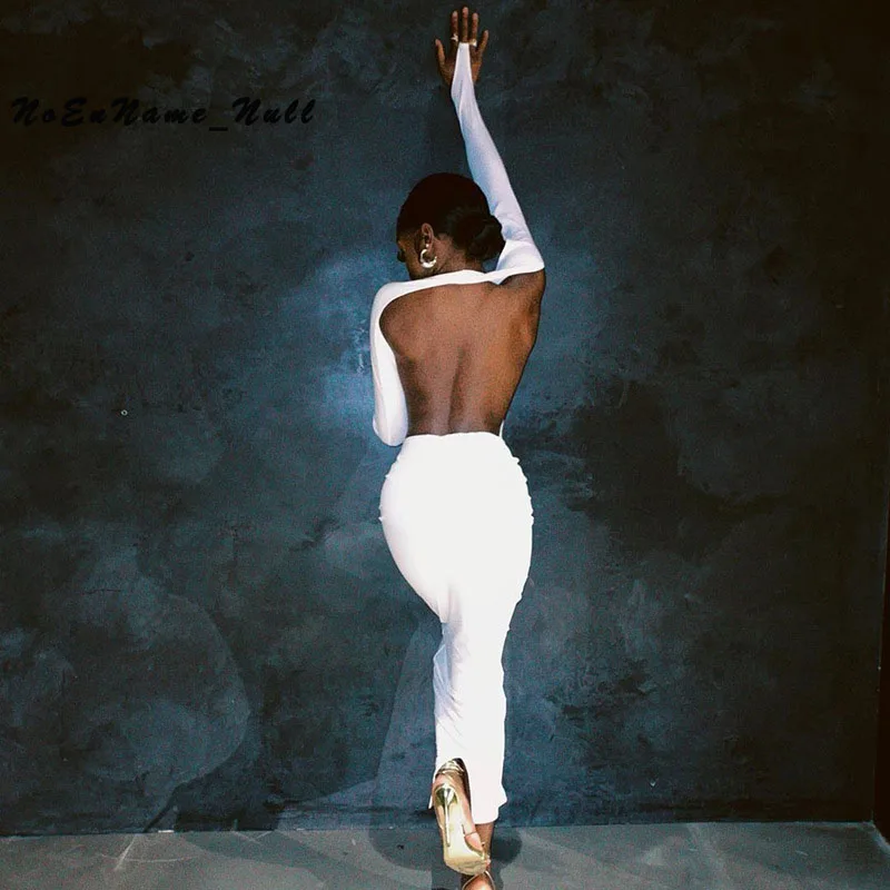 

Women's Sexy Hollow Out Round Neck Open Shoulder Long Sleeve Backless Slim Dress Fall Winter Luxurious Dresses Female Partywear