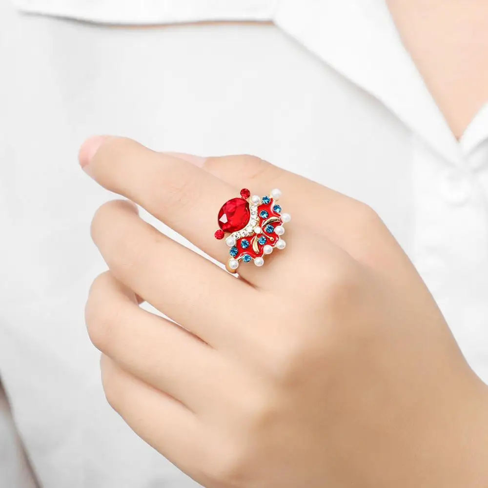 Fashion Retro Ring Traditional Beijing Opera Hat Adjustable Imitation Pearl Creative Crystal For Women Jewelry | Украшения и