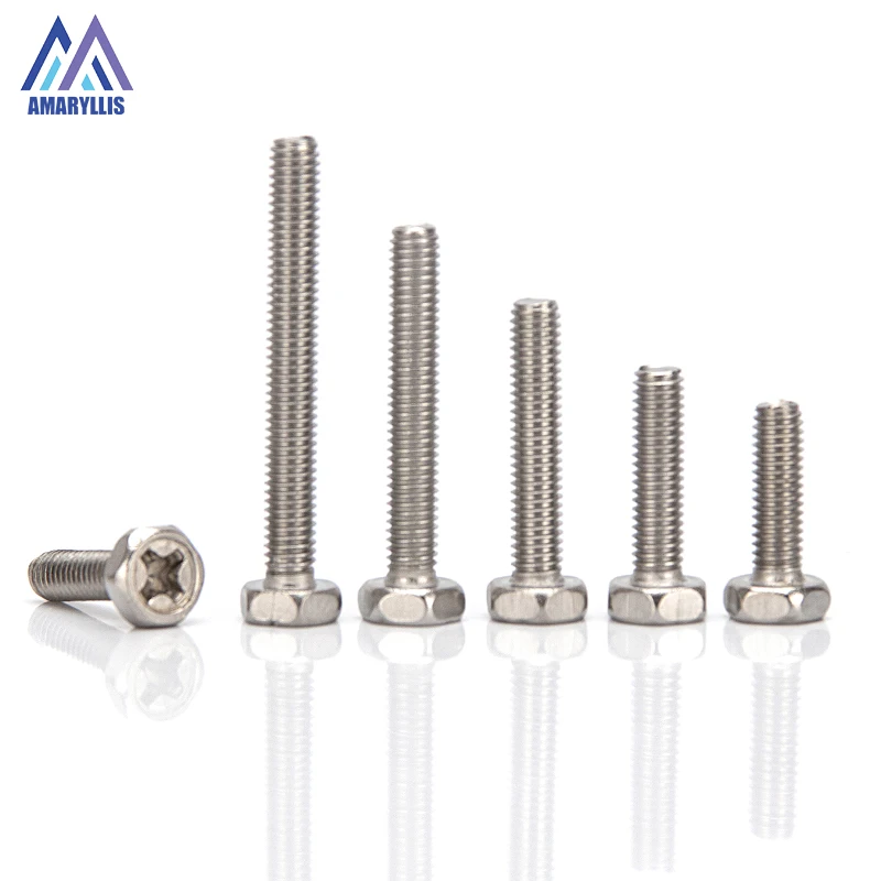 

304 Stainless Steel External Hex Hexagon Head Phillips Screws with Full Thread M3 M4 M5 M6 M8 Cross Bolt Length 5mm-60mm