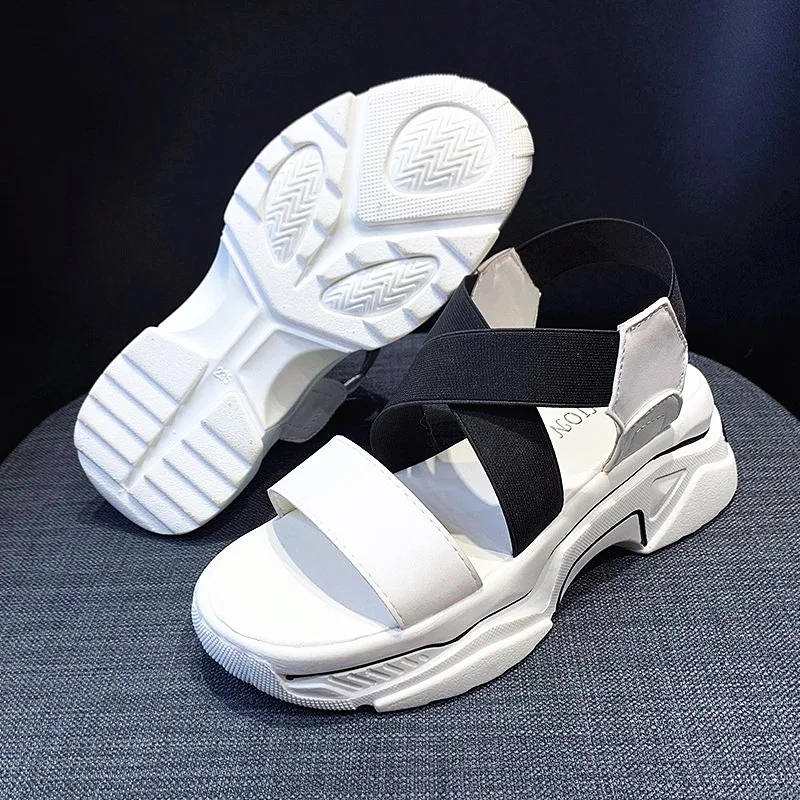 

2021 Summer Sports Women's Sandals Shoes Suit Female Beige Med Clogs With Heel New Beach Black Medium Girls Comfort Thick Wedge