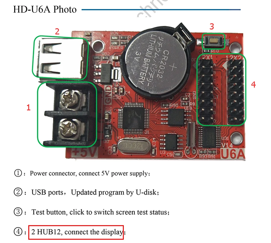 HD-U6A USB 2* HUB12 связь дешевый Одноцветный 320*32 пикселей светодиодный дисплей контрольная карта