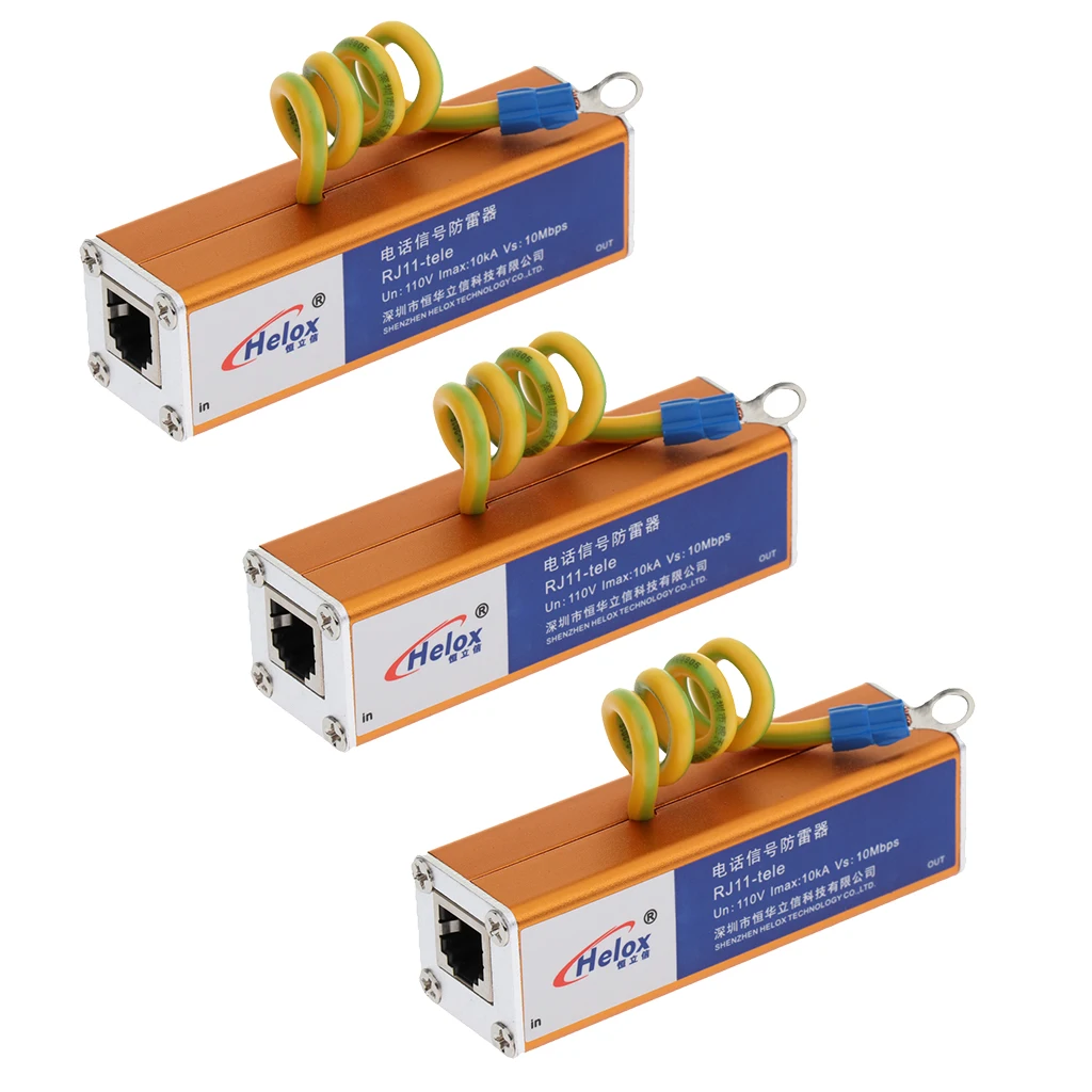 3 шт телефонная RJ11 Защита от перенапряжения грома|Компьютерные кабели и разъемы| |