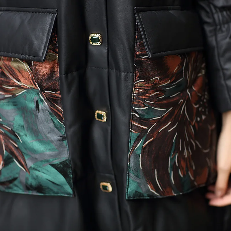 Abrigo de piel auténtica con bolsillos para invierno, prenda de vestir de talla grande, holgado, largo, negro, piel de oveja auténtica, alta calidad