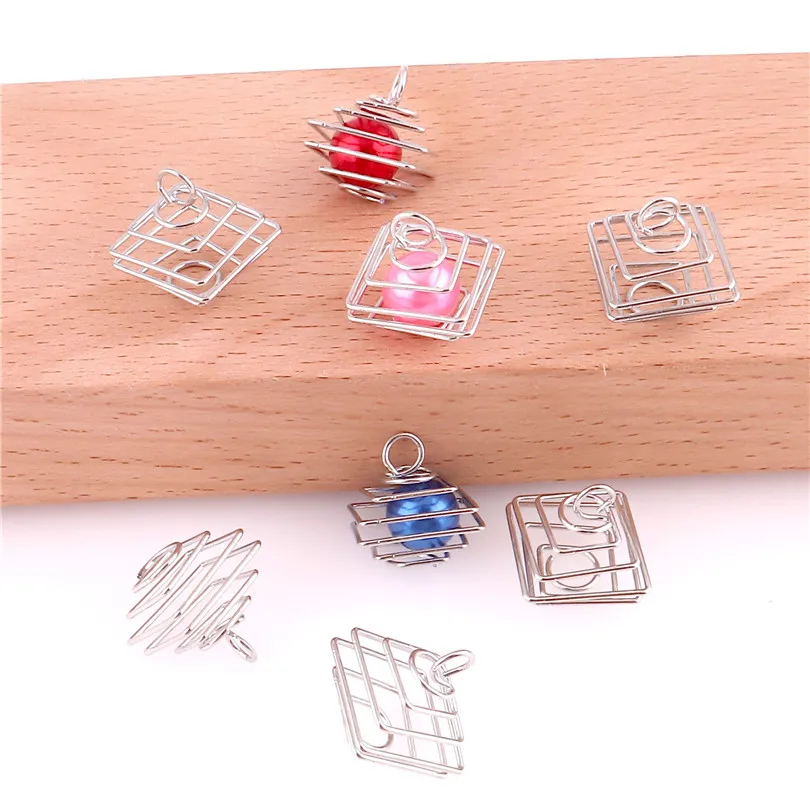 

50pcs Spiral Square Bead Cages Pendants Charms Fit DIY Men Women Jewelry Gifts Making K1555