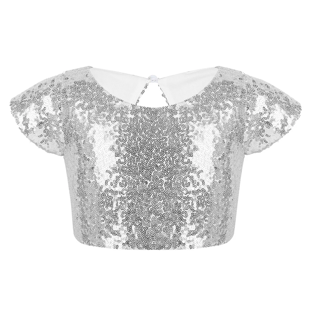 Kids jazz costume Sequins Crop Tops Dancing Cap Sleeves Sparkly Keyhole Back Top for Dance Stage Performance Birthday Party |