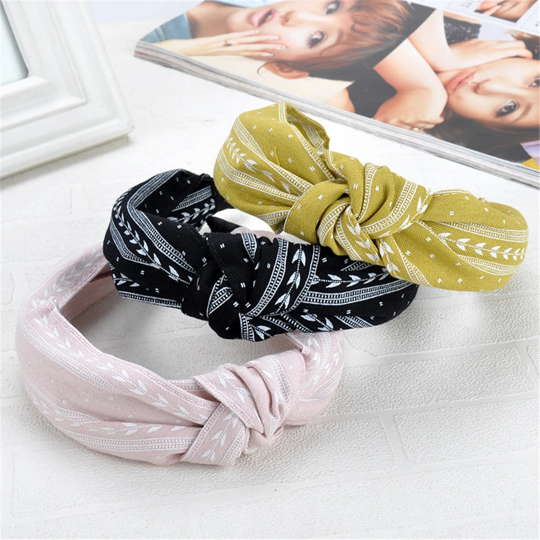

Women Girl Bowknot Fabric Wide Side Hairband Sweet Cloth Twist Headband Blue Hair Hoop Turban Fashion Headwear Hair Accessories