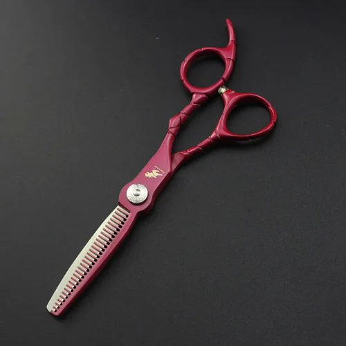 thinning scissors Красный Крокодил ручка 6 дюймов ножницы для волос Парикмахерские профессиональные ножницы для резки и истончение парикмахерской 440C - Цвет: thinning scissors