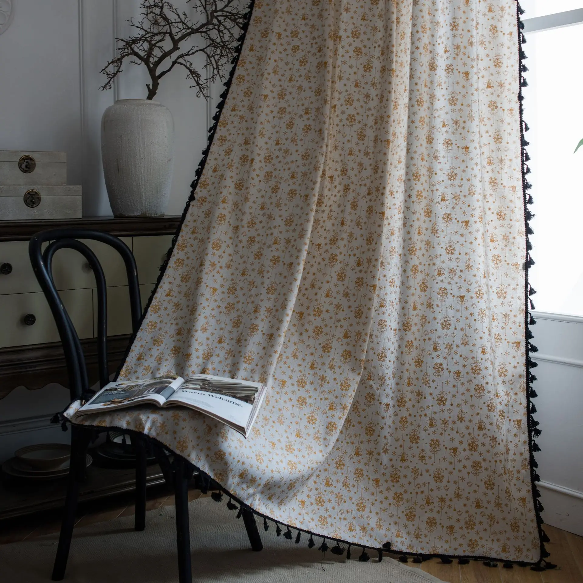 

Curtain Christmas Bronzing Cotton and Linen Semi-shading Bay Window Living Room Bedroom Kitchen Luxury Home Decoration Room