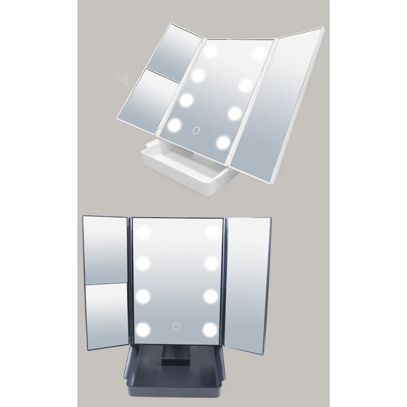 

Косметическое зеркало для макияжа светодиодный зеркало складной ящик для хранения 2X 3X увеличение, Портативный Пресс Экран косметический с...