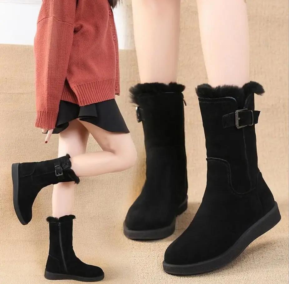 Женские ботинки зимняя обувь новые замшевые зимние Узкие из искусственной замши