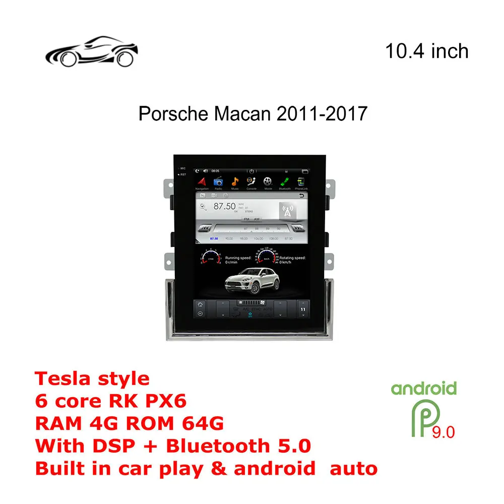 

2 Din Android 9,0 стерео для Porsche Macan 2010-2017 GPS-навигация автомобильный DVD-плеер FM/AM радио мультимедиа 10,4 дюймов 4K головное устройство