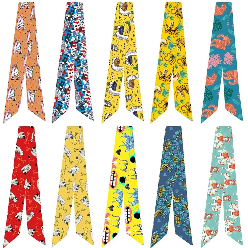 

Женская мода Тропический животный и растительный принт различных сумка рукоятка с защитой от перегрузки обруча шелковый шарф небольшой ша...