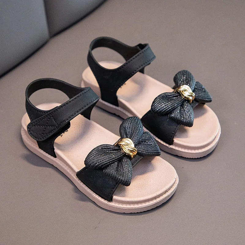 

Kids Shoes for Little Girl Sandals Simple Lovely 2021 Summer Bowtie Princess Children Flat Pink Green Black Sandals Toddler Baby