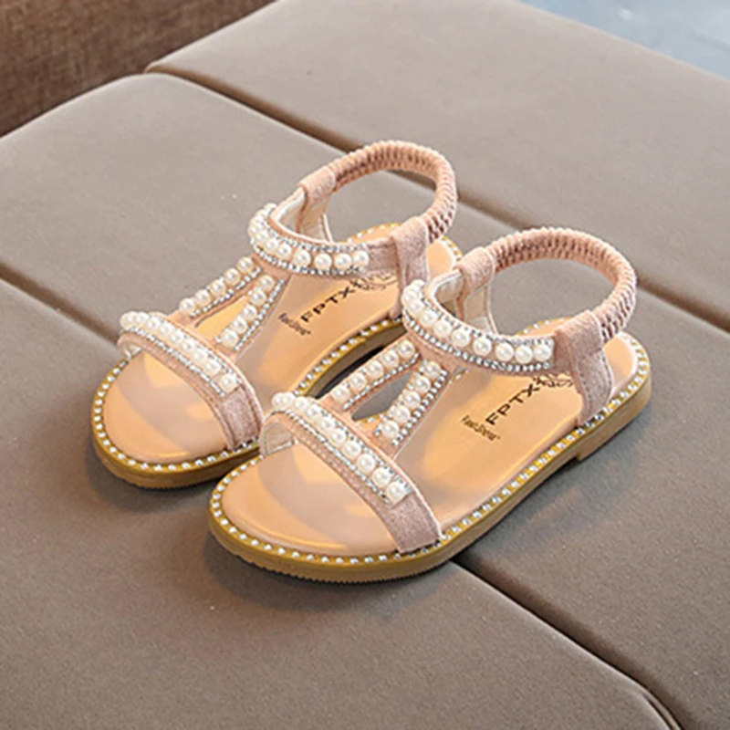 

Summer Baby Girls Sandals Toddler Infant Kids Slip On Pearl Crystal Single Princess Roman Shoes For Children Girl
