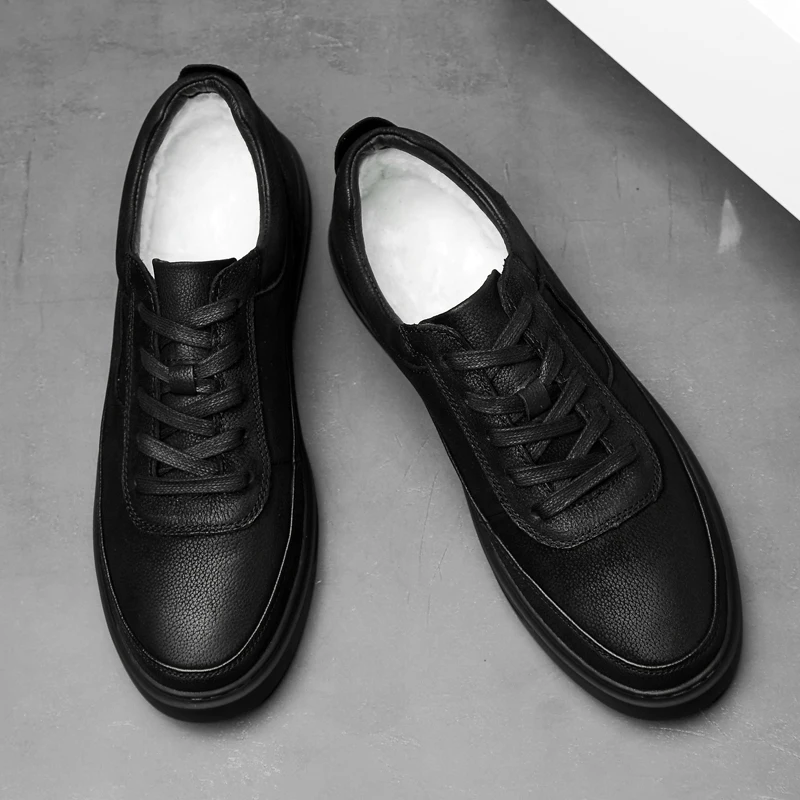 

2019 autumn winter fashion men's shoes casual genuine leather male flats sneakers black or white shoe man platform shoes for men