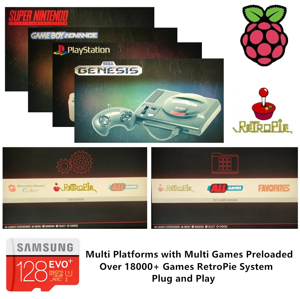 RetroPie sd-карта 128 ГБ для Raspberry Pi 3 B+ 18000+ игры 30+ Sytems Diyable Emulation Station игры предзагруженные Plug& Play