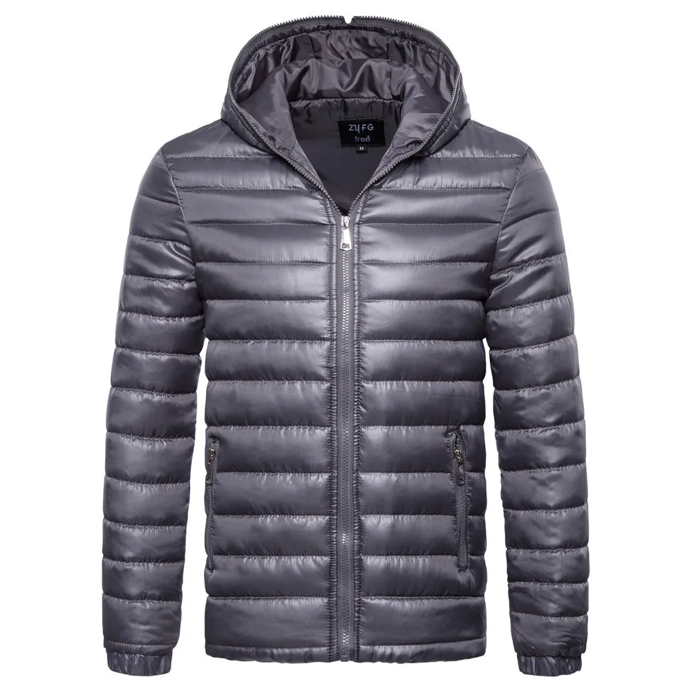 Mens Winter Coats Loose Casual Zipper Down Hooded Warm Jackets Black,Gray