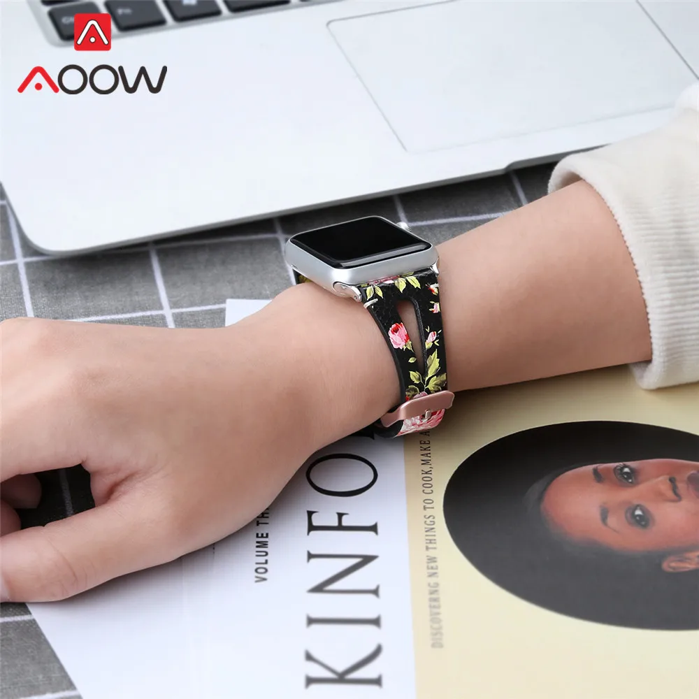 Ремешок из натуральной кожи с принтом для Apple Watch 40 мм 44 мм для iwatch 38 мм 42 мм ремешок серии 4 3 2 1 браслет аксессуары