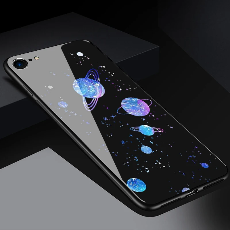 Тонкое закаленное стекло+ мягкая силиконовая рамка задняя крышка для iphone XM XS XR X 8 7 6 6S Plus чехол с изображением Луны и звездным принтом чехол для телефона s - Цвет: type 8