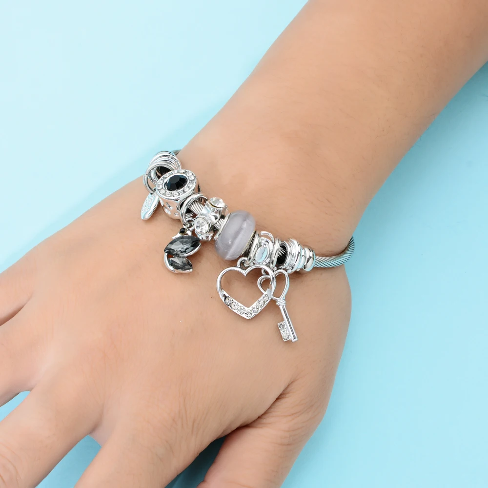 Женский браслет с подвеской в виде лебедя из нержавеющей стали|Браслеты шармами|