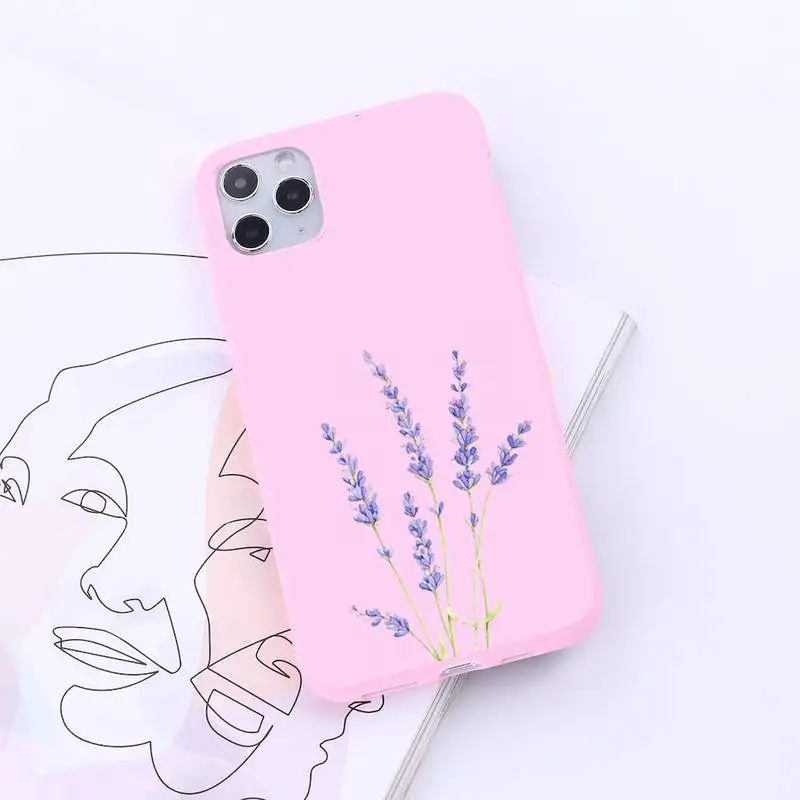 

Simple Lavender Purple Flowers Phone Case Candy Color for iPhone 6 7 8 11 12 s mini pro X XS XR MAX Plus