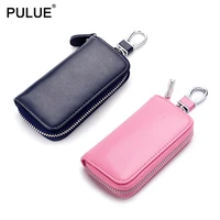 pure color genuine leather key wallets men car key bag multi function zipper key case small purse card holder women key chains