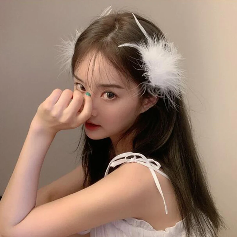 Feather Fluffy Hairpin Sweet White Hair Clip Headdress Headpiece Women Girl Bridesmaid Accessories LDO99 | Красота и здоровье