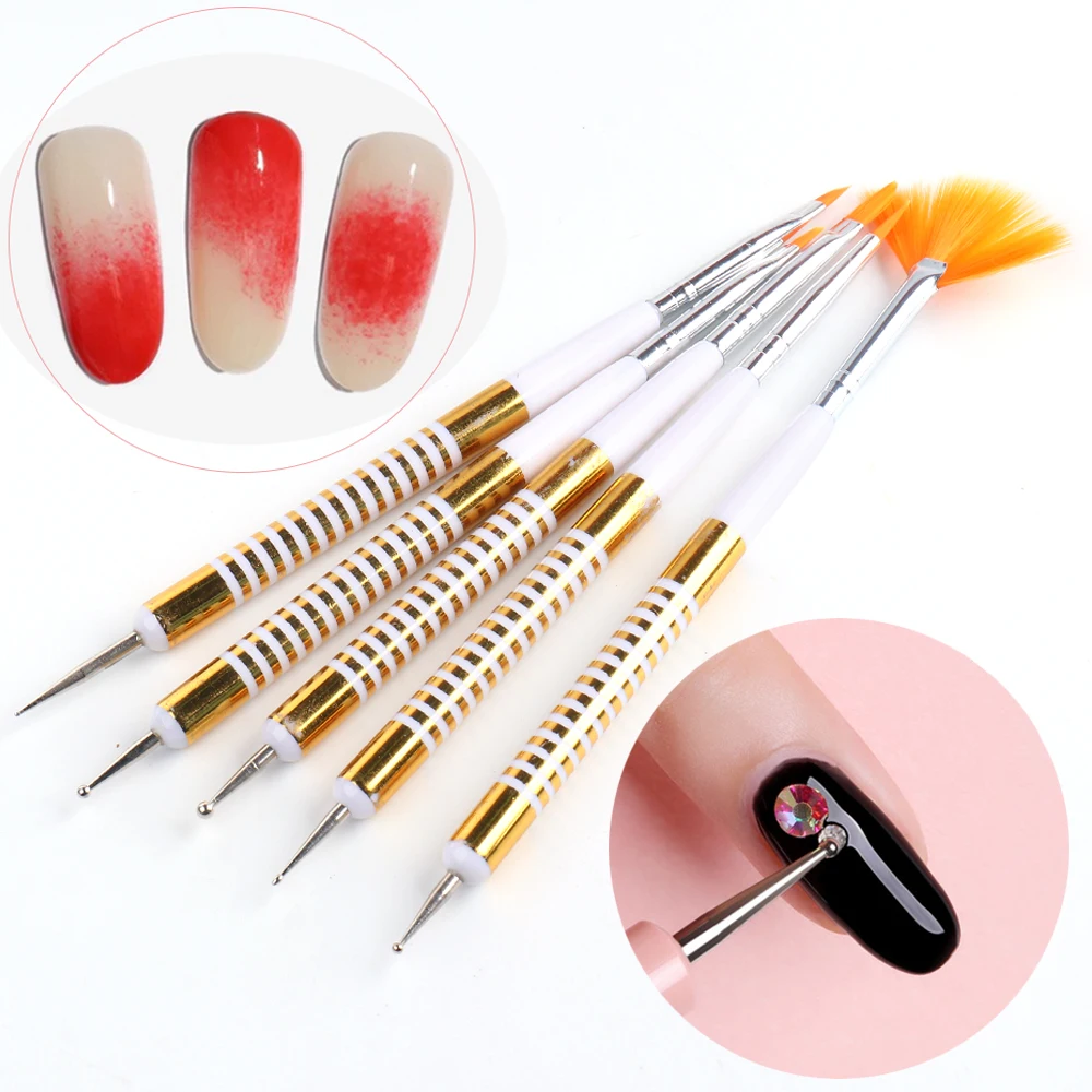 Ombre Nail Brushes Set Gradient For Manicure Double-Sided Dotting Pen Line Painting Acrylic Carving Art Tools GLR25 |
