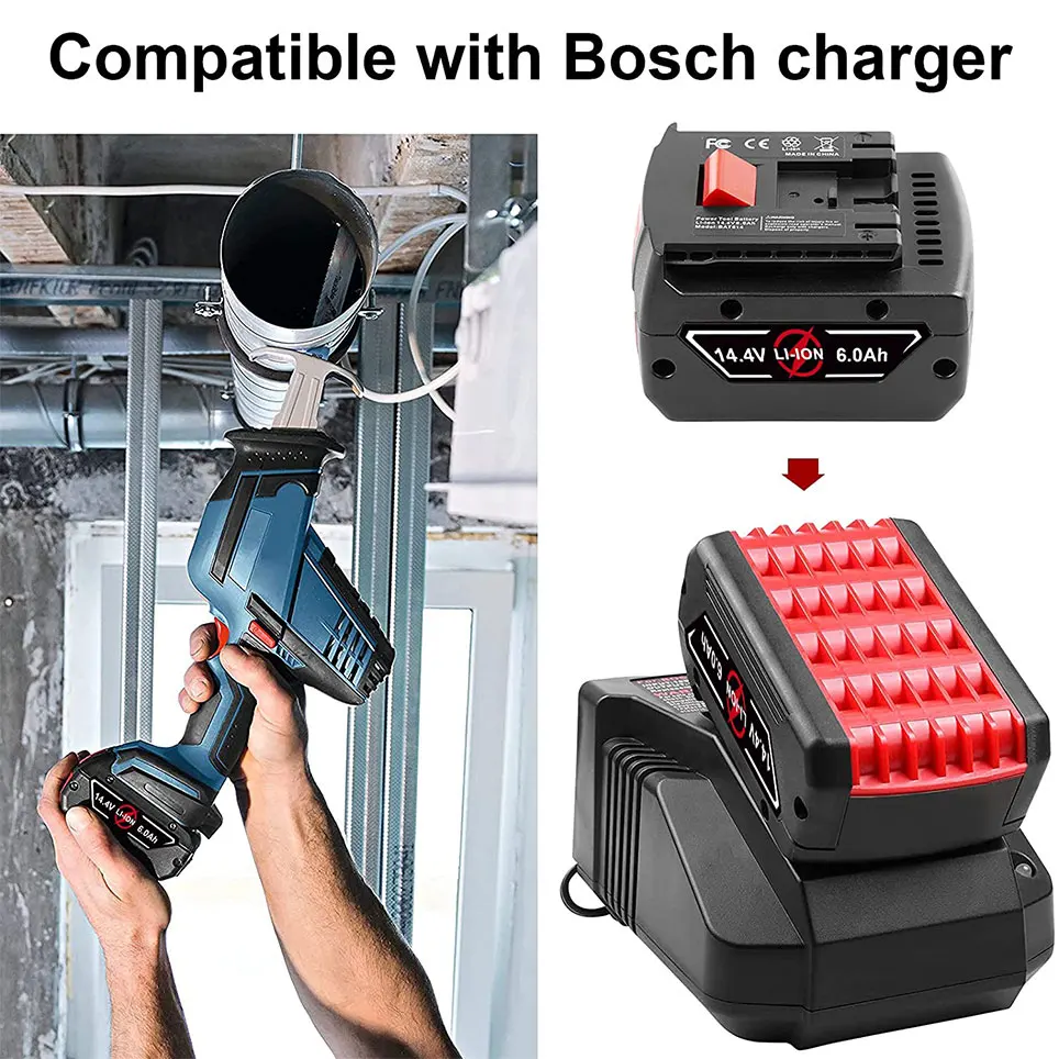 

Литий-ионный аккумулятор ARyee 14,4 В 6000 мАч для Bosch BAT607 BAT607G BAT614 BAT614G (2)
