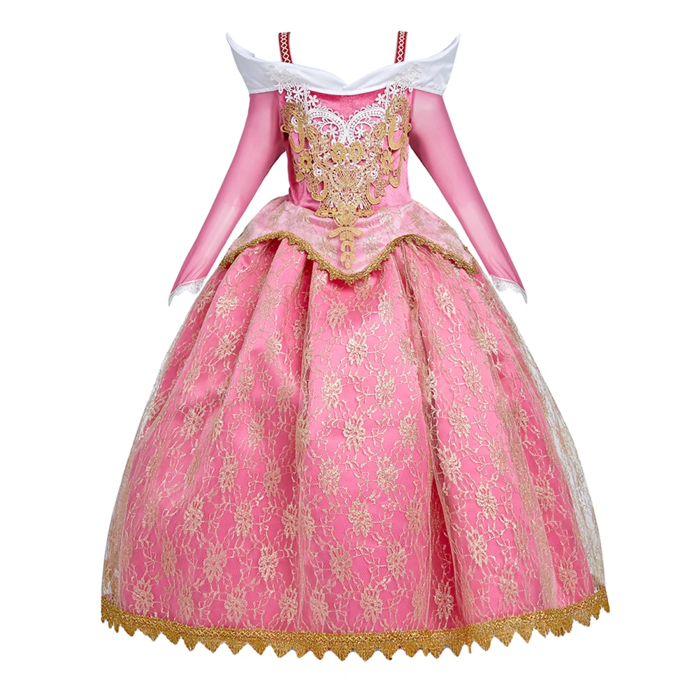 Детское платье принцессы розовое кружевное с открытыми плечами - купить по